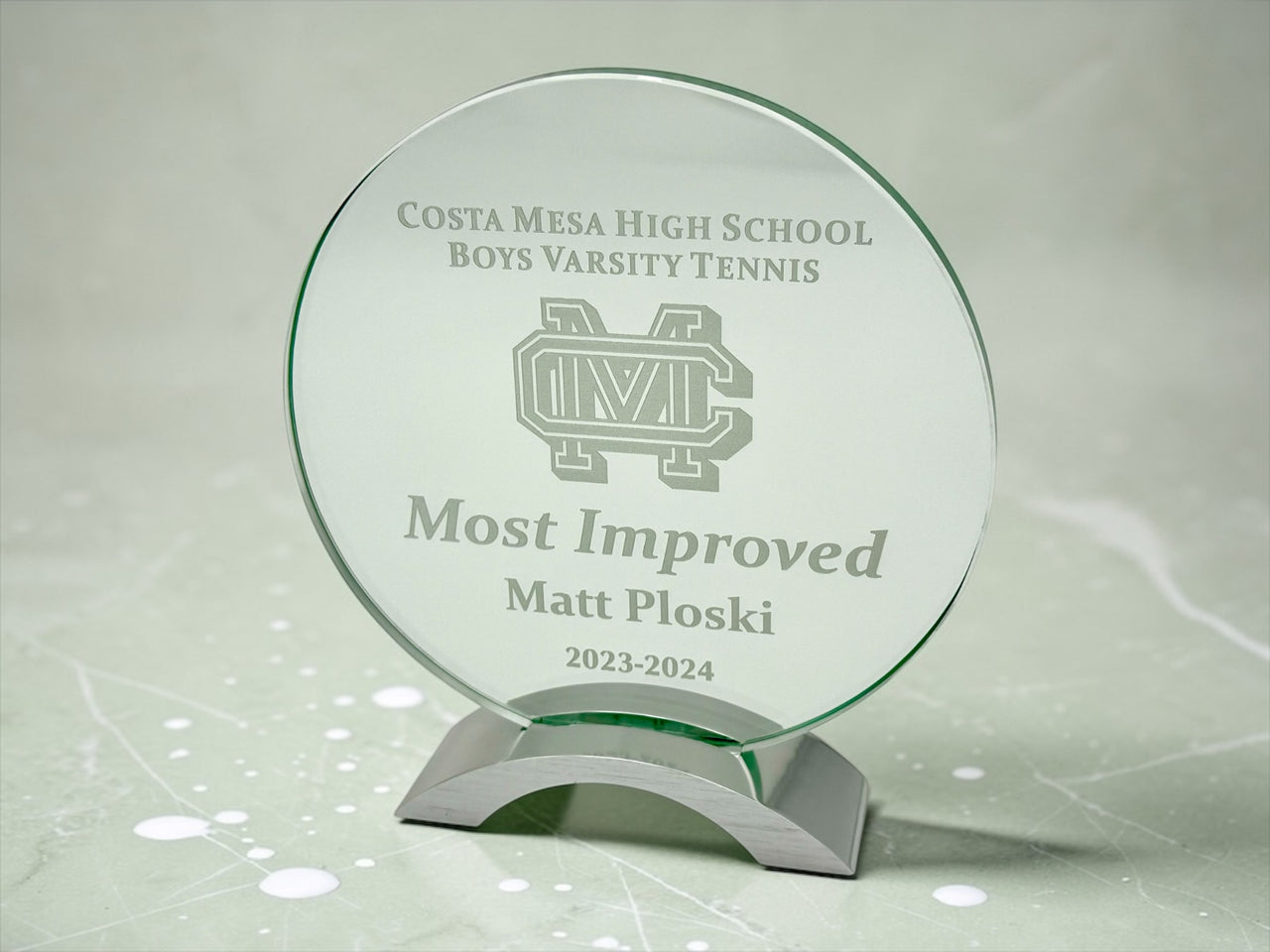 Round Cosmic Glass with Silver Base 7.25"