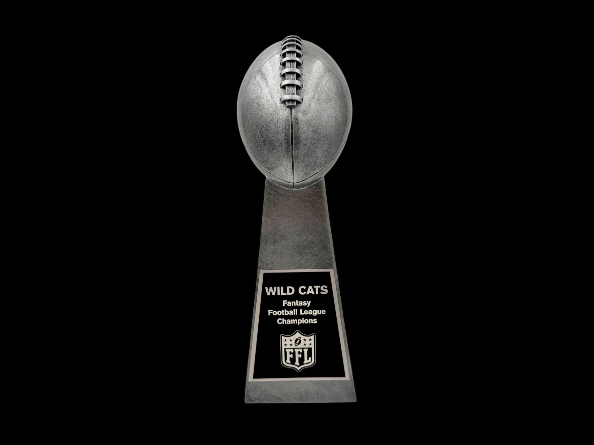Silver Lombardi Replica Super Bowl Trophy 15" with plate black background