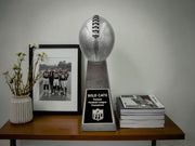 Silver Lombardi Replica Super Bowl Trophy 15" with plate on table background