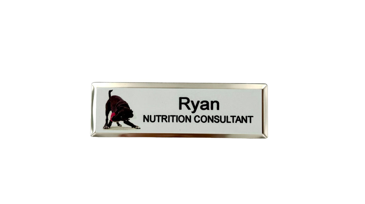 JustFoodForDogs 1"x3" Silver Beveled with Magnet Attachment