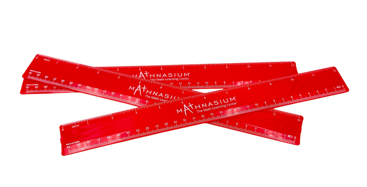 Mathnasium 12" Plastic Red Ruler - Pack of 10