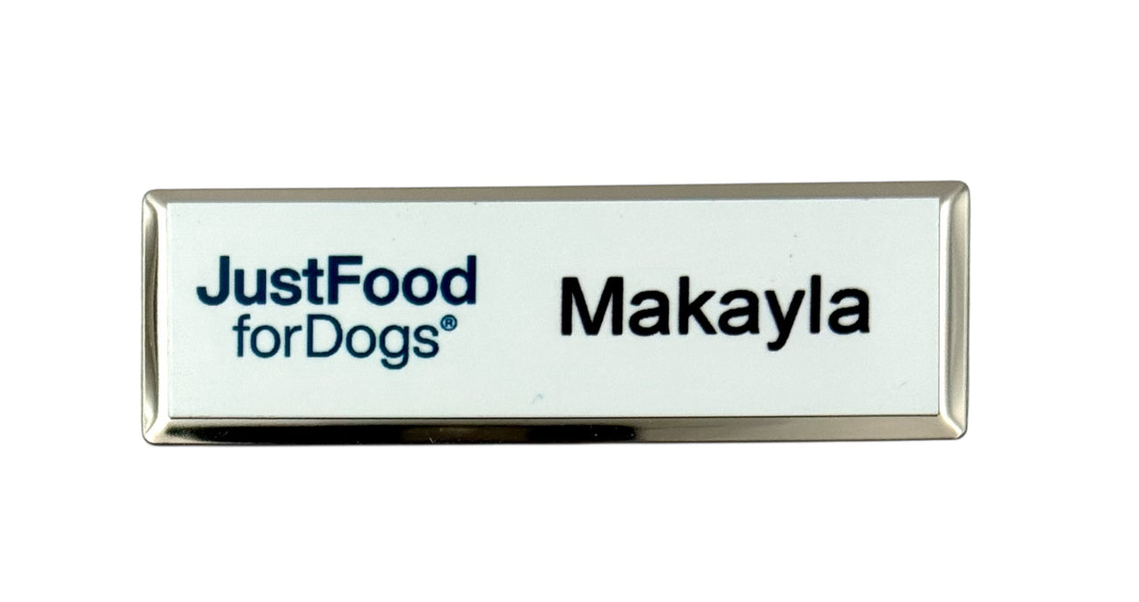 JustFoodForDogs 1"x3" Silver Beveled with Magnet Attachment