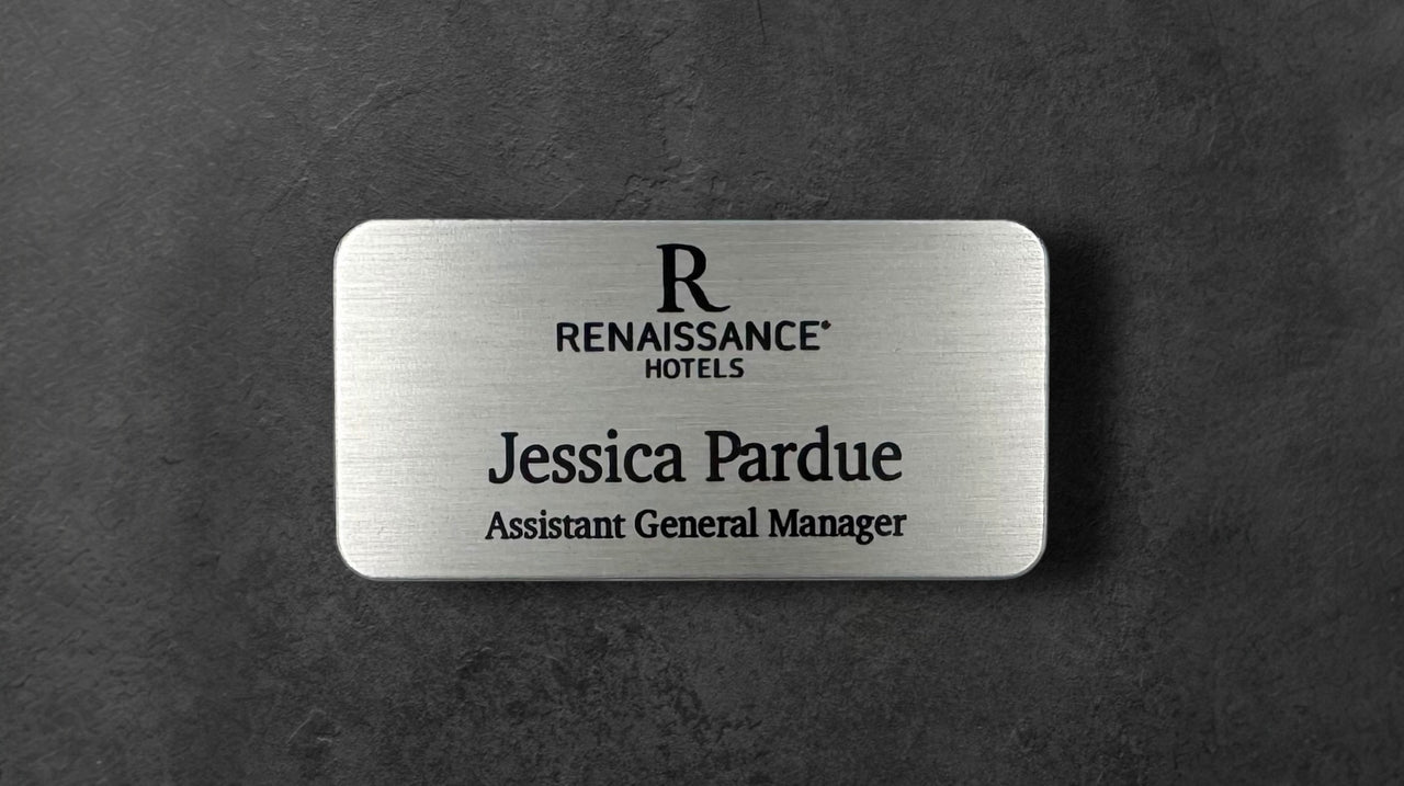 Renaissance Hotel Name Tag Satin Silver 1 1 /2" x 3"