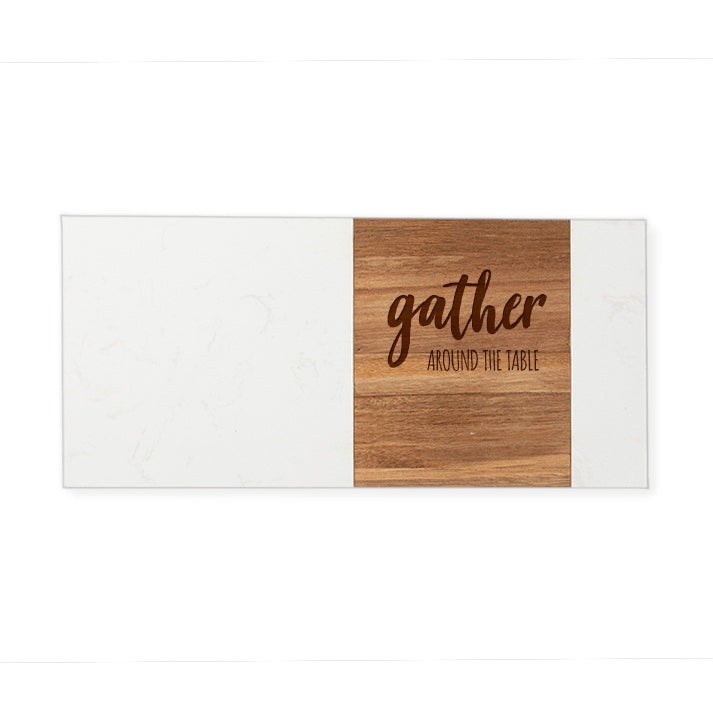 WHITE MARBLE AND ACACIA WOOD SERVING BOARD